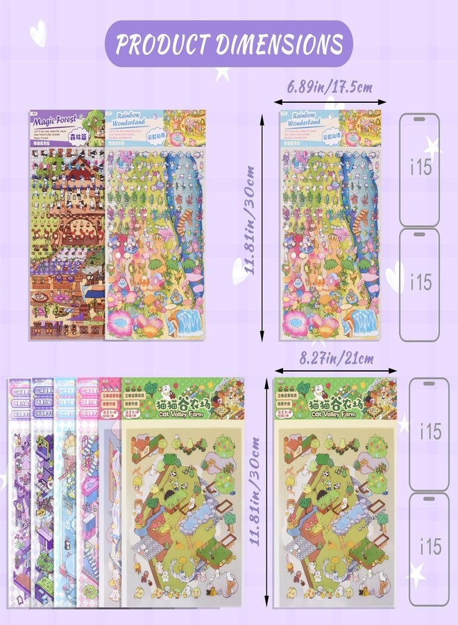 Aifong 8 Pcs Big Size DIY 3D Sticker Scene 8.3 x 11.8 Inch Sticker Therapy Cute Cartoon Stickers Scene Make Your Own Scenes Miniature Room for Relief Stress - Image 3
